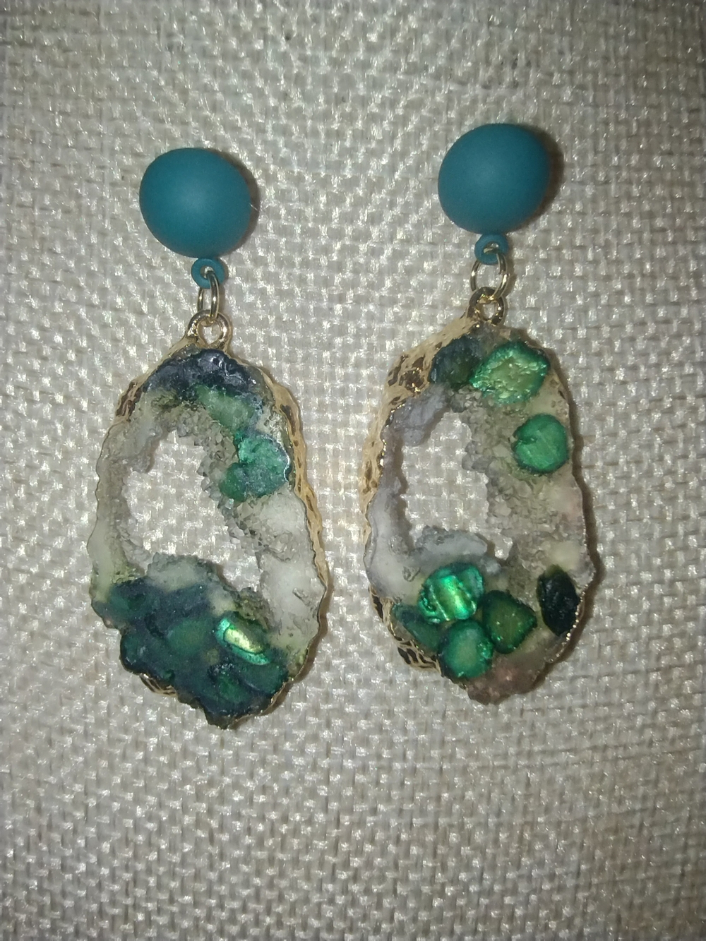 Handmade Teal Druzy and Abalone Drop Earrings